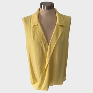 Alfani Womens Large Yellow Collared Sleevelss Faux Wrap Blouse Polyester